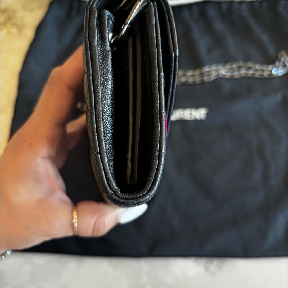 RARE Saint Laurent Calfskin Matelasse Chevron Heart Patchwork Monogram WOC-Black - Picture 6 of 15